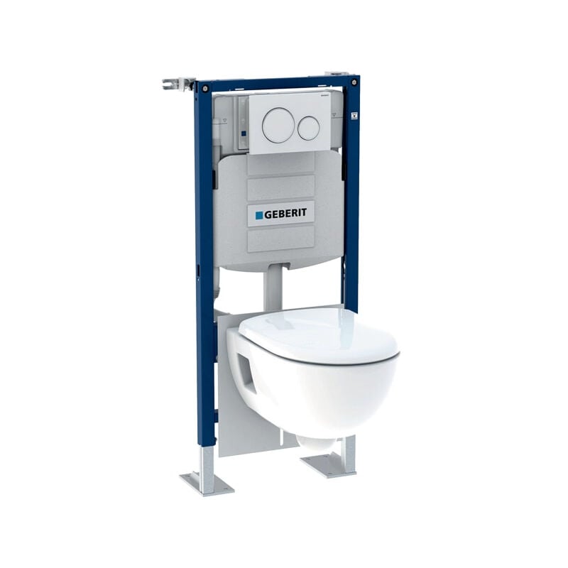 Bâti-pack pour wc suspendu Duofix 112 cm. avec réservoir à encastrer Sigma 12 cm plaque de déclenchement Sigma20 et wc suspendu Renova semi-caréné