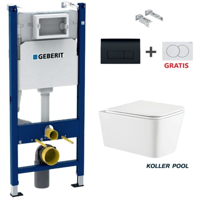 Bati-Support GEBERIT Duofix, réservoir intégré + plaque DELTA 50 NOIR CADEAU : TOILETTE SUSP blanc DELTA 01. VORTEX DE TREND