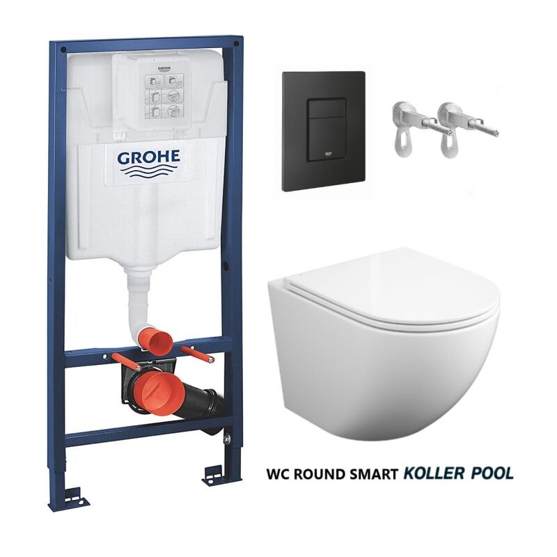 Bâti support Grohe pack citerne encastrée et bouton noir mat avec le toilette suspendu round smart 52CM tor 3 avec siège fin kp