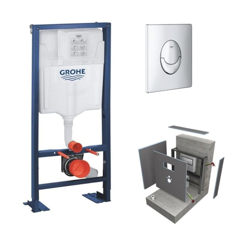 Bati support Grohe Solido + plaque de déclenchement Chromé + habillage et revêtement wedi I-Board Top Stone gris