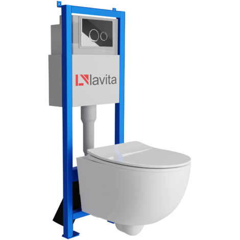 Bâti-support Lavita LAV 101 à 40 cm + WC Brava sans bord + plaque de commande LAV 200.4.2 chrome Kit complet WC