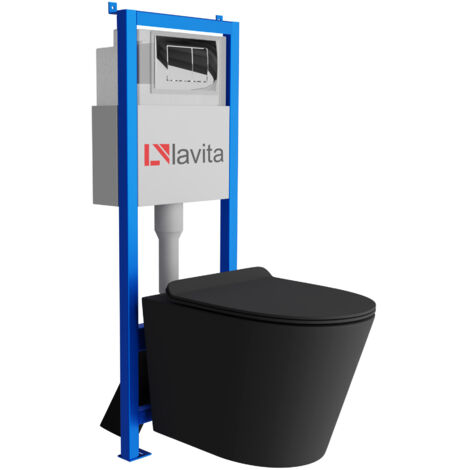 Bâti-support Lavita LAV 101 à 40 cm + WC Galve Black sans bord + plaque de commande LAV 200.1.2 chrome Kit complet WC