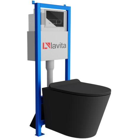 Bâti-support Lavita LAV 101 à 40 cm + WC Galve Black sans bord + plaque de commande LAV 200.3.2 chrome Kit complet WC