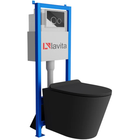 Bâti-support Lavita LAV 101 à 40 cm + WC Galve Black sans bord + plaque de commande LAV 200.4.2 chrome  Kit complet WC