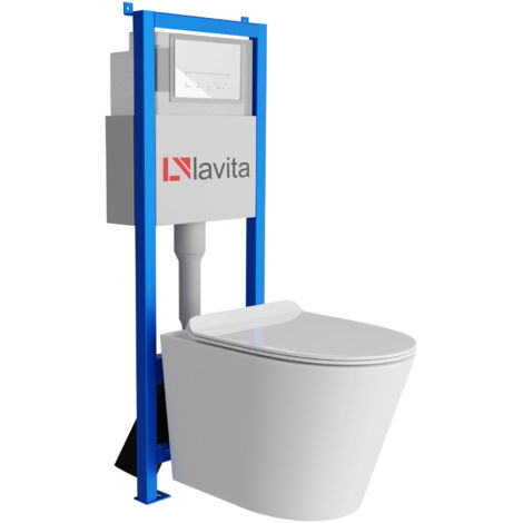 Bâti-support Lavita LAV 101 à 40 cm + WC Galve sans bord + plaque de commande LAV 200.3.1 blanc  Kit complet WC