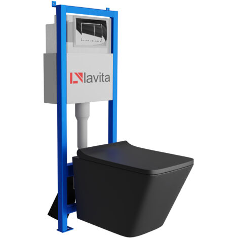 Bâti-support Lavita LAV 101 à 40 cm + WC Lago Black sans bord + plaque de commande LAV 200.1.2 chrome Kit complet WC
