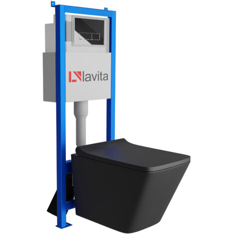 Bâti-support Lavita LAV 101 à 40 cm + WC Lago Black sans bord + plaque de commande LAV 200.3.2 chrome  Kit complet WC