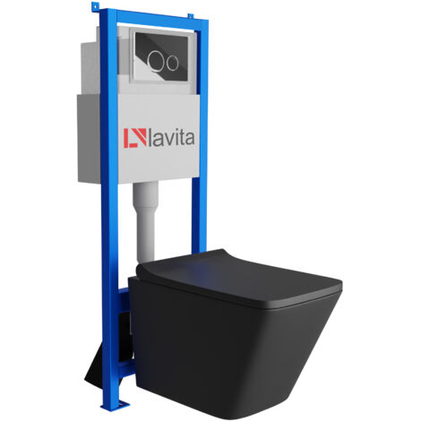 Bâti-support Lavita LAV 101 à 40 cm + WC Lago Black sans bord + plaque de commande LAV 200.4.2 chrome Kit complet WC