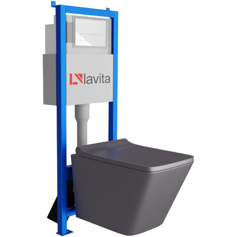 Bâti-support Lavita LAV 101 à 40 cm + WC Lago Grey sans bord + plaque de commande LAV 200.3.1 blanc Kit complet WC