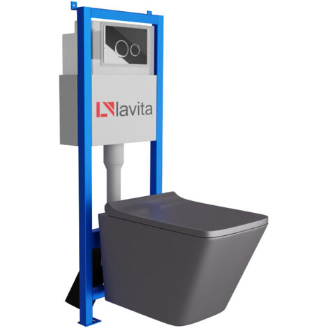 Bâti-support Lavita LAV 101 à 40 cm + WC Lago Grey sans bord + plaque de commande LAV 200.4.2 chrome Kit complet WC