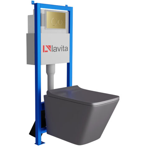 Bâti-support Lavita LAV 101 à 40 cm + WC Lago Grey sans bord + plaque de commande LAV 200.4.5 d'orée  Kit complet WC