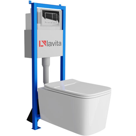 Bâti-support Lavita LAV 101 à 40 cm + WC Murya sans bord + plaque de commande LAV 200.1.2 chrome  Kit complet WC