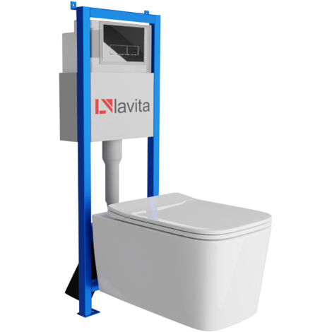 Bâti-support Lavita LAV 101 à 40 cm + WC Murya sans bord + plaque de commande LAV 200.3.2 chrome  Kit complet WC