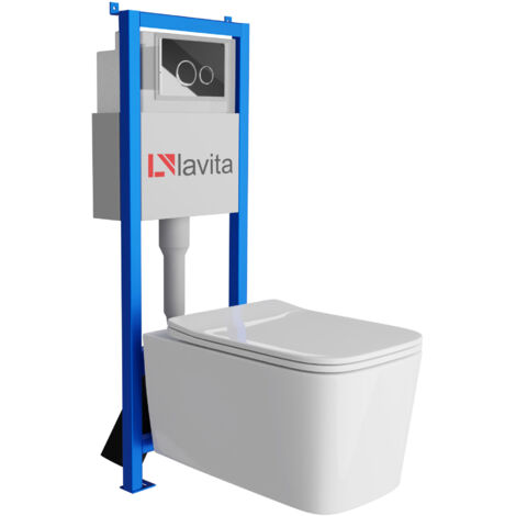 Bâti-support Lavita LAV 101 à 40 cm + WC Murya sans bord + plaque de commande LAV 200.4.2 chrome Kit complet WC