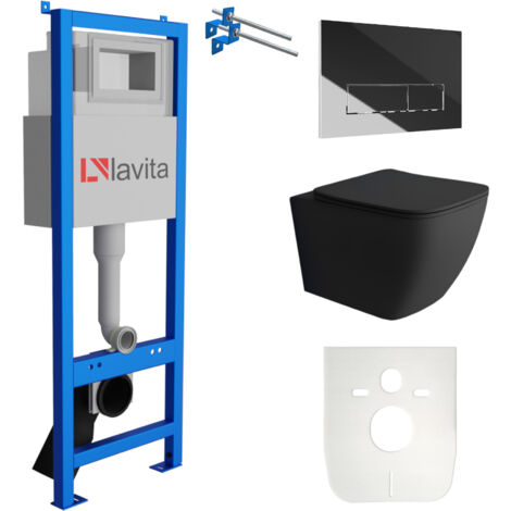 Bâti-support Lavita LAV 101 à 40 cm + WC Onil Black sans bord + plaque de commande LAV 200.3.2 Chrome Kit complet WC