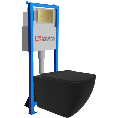 Bâti-support Lavita LAV 101 à 40 cm + WC Onil Black sans bord + plaque de commande LAV 200.3.5 d'orée  Kit complet WC