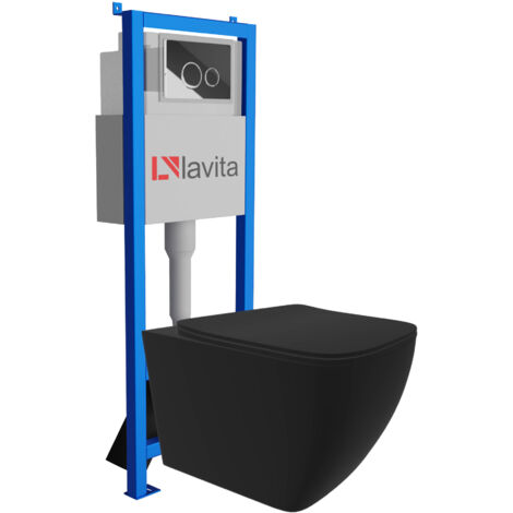 Bâti-support Lavita LAV 101 à 40 cm + WC Onil Black sans bord + plaque de commande LAV 200.4.2 chrome Kit complet WC