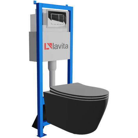 Bâti-support Lavita LAV 101 à 40 cm + WC Praia Black sans bord + plaque de commande LAV 200.1.2 chrome  Kit complet WC