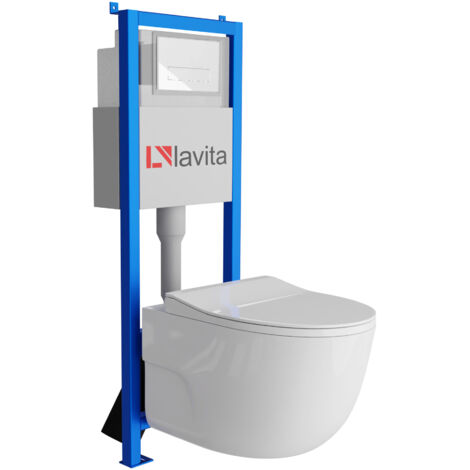 Bâti-support Lavita LAV 101 à 40 cm + WC Roto sans bord + plaque de commande LAV 200.3.1 blanc  Kit complet WC