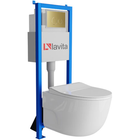 Bâti-support Lavita LAV 101 à 40 cm + WC Roto sans bord + plaque de commande LAV 200.4.5 d'orée  Kit complet WC
