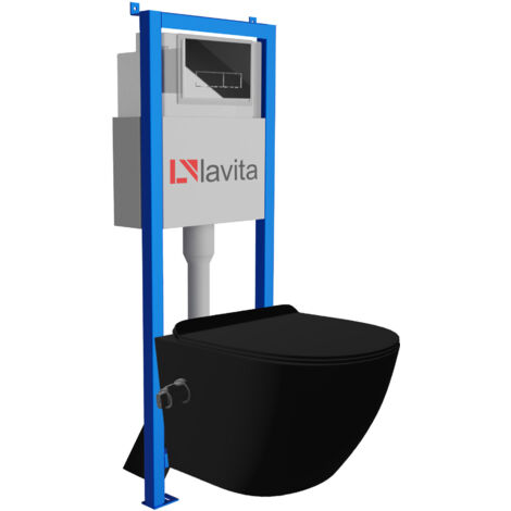 Bâti-support Lavita LAV 101 à 40 cm + WC Salto Black sans bord + plaque de commande LAV 200.3.2 chrome Kit complet WC