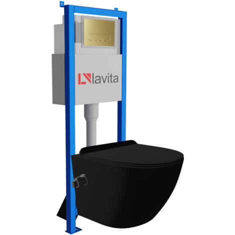 Bâti-support Lavita LAV 101 à 40 cm + WC Salto Black sans bord + plaque de commande LAV 200.3.5 d'orée  Kit complet WC