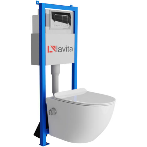 Bâti-support Lavita LAV 101 à 40 cm + WC Salto sans bord + plaque de commande LAV 200.1.2 chrome Kit complet WC