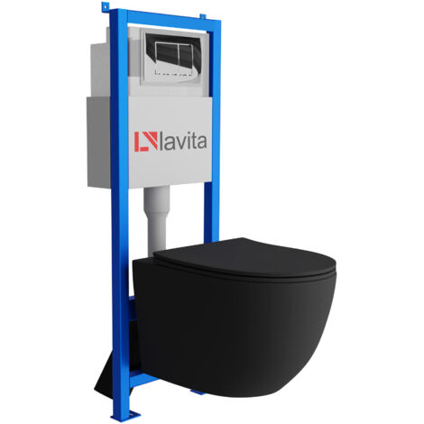 Bâti-support Lavita LAV 101 à 40 cm + WC Sinto Black sans bord + plaque de commande LAV 200.1.2 chrome Kit complet WC