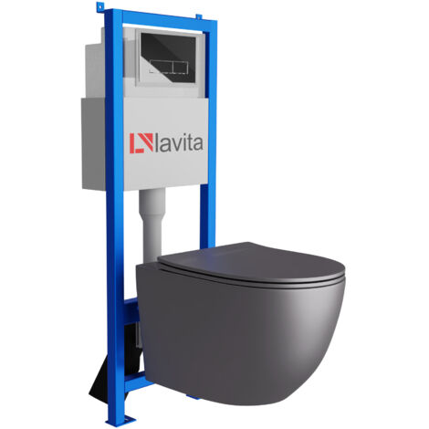 Bâti-support Lavita LAV 101 à 40 cm + WC Sinto Grey sans bord + plaque de commande LAV 200.3.2 chrome  Kit complet WC