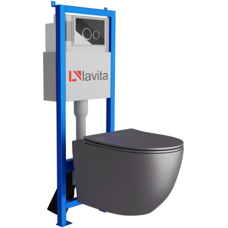 Bâti-support Lavita LAV 101 à 40 cm + WC Sinto Grey sans bord + plaque de commande LAV 200.4.2 chrome  Kit complet WC