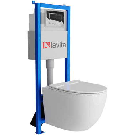 Bâti-support Lavita LAV 101 à 40 cm + WC Sinto sans bord + plaque de commande LAV 200.1.2 chrome Kit complet WC