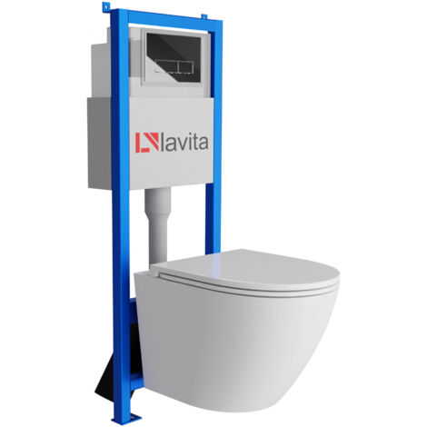 Bâti-support Lavita LAV 101 à 40 cm + WC Sofi One sans bord + plaque de commande LAV 200.3.2 chrome Kit complet WC