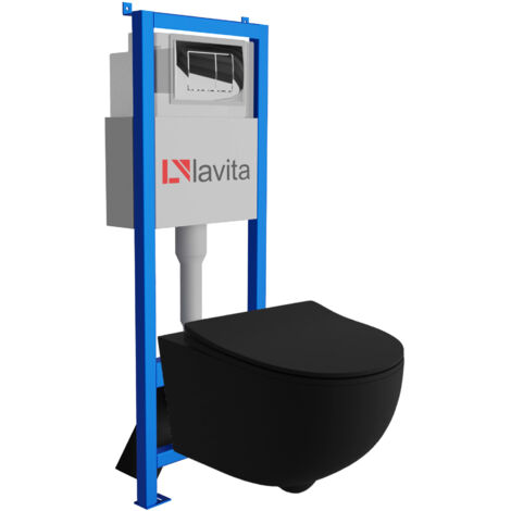 Bâti-support Lavita LAV 101 à 40 cm + WC Sofi Slim Brava Black sans bord + plaque de commande LAV 200.1.2 chrome  Kit complet WC