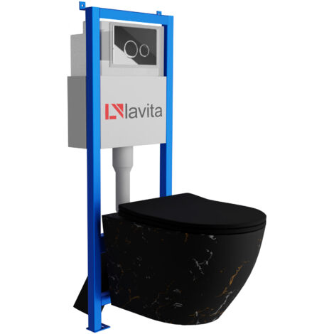 Bâti-support Lavita LAV 101 à 40 cm + WC Sofi Slim Fire sans bord + plaque de commande LAV 200.4.2 chrome Kit complet WC