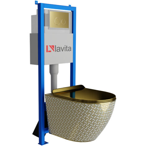 Bâti-support Lavita LAV 101 à 40 cm + WC Sofi Slim Gold Never Die sans bord + plaque de commande LAV 200.4.5 d'orée  Kit complet 