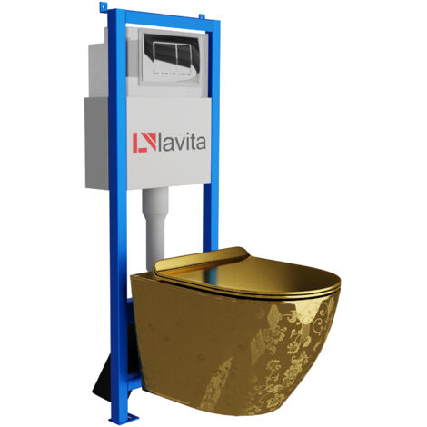 Bâti-support Lavita LAV 101 à 40 cm + WC Sofi Slim Golden Eye sans bord + plaque de commande LAV 200.1.2 chrome Kit complet WC