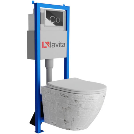 Bâti-support Lavita LAV 101 à 40 cm + WC Sofi Slim Paper sans bord + plaque de commande LAV 200.4.2 chrome  Kit complet WC