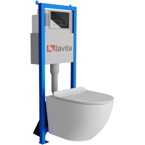 Bâti-support Lavita LAV 101 à 40 cm + WC Sofi Slim sans bord + plaque de commande LAV 200.3.2 chrome  Kit complet WC