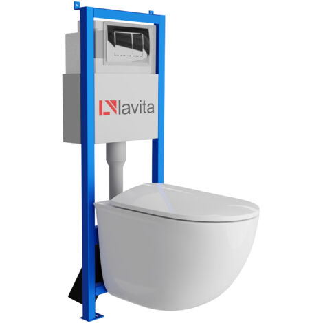Bâti-support Lavita LAV 101 à 40 cm + WC Vito sans bord + plaque de commande LAV 200.1.2 chrome  Kit complet WC