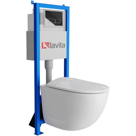 Bâti-support Lavita LAV 101 à 40 cm + WC Vito sans bord + plaque de commande LAV 200.3.2 chrome  Kit complet WC