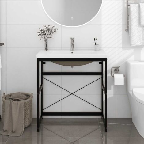 Bâti support pour lavabo，Cadre de lavabo de salle de bain vasque à encastrer，Encadrement de lavabo Noir Fer CNEI778941