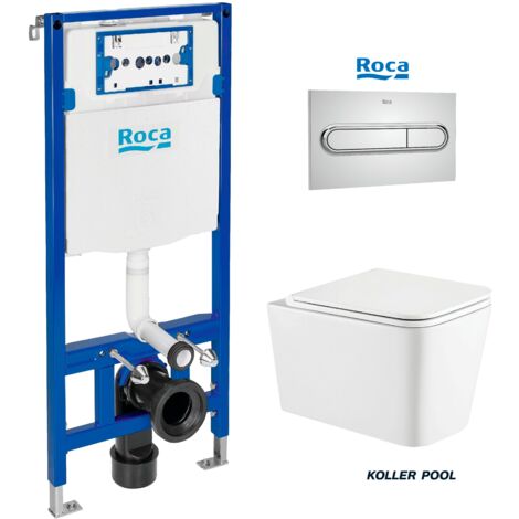 Bati-Support ROCA DUPLO AVEC RÉSERVOIR ENCASTRABLE, PLAQUE CHROME BRILLANT, WC SUSPENDU TREND 49CM PAR KOLLER POOL