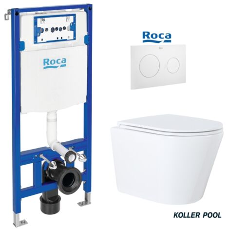 BÂTI SUPPORT ROCA DUPLO ONE PACK CITERNE ENCASTRÉE ET BOUTON PL10 BLANC M AVEC LE TOILETTE SUSPENDU ORION BLANC 51,5CM AVEC SYSTÈME VORTEX KP