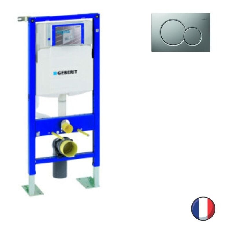 Bati support WC GEBERIT Duofix autoportant, sigma 112 cm + Plaque Sigma01 chromé brillant