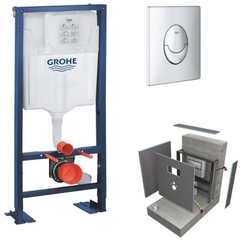 Bâti support WC Grohe Solido – Plaque chromée Skate Air – Habillage Wedi I-Board – Installation rapide sans outil