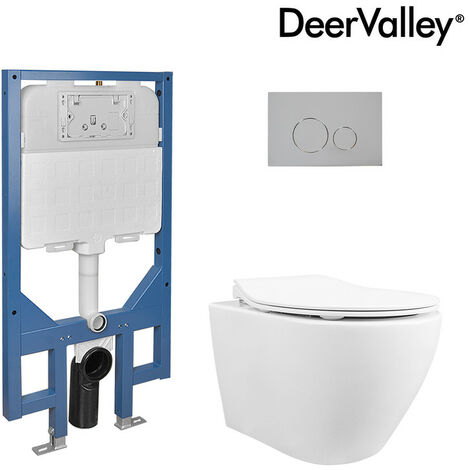 Bâti-support WC suspendu DeerValley – Pack avec WC mural, abattant blanc et plaque de commande chromée DV-1F0069-CF