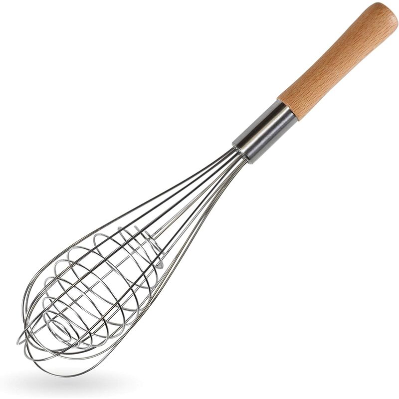 

Batidor clásico de acero inoxidable con mango de madera Batidor perfecto del tamaño de la batidora para batir, mezclar, batir, revolver, cocinar,