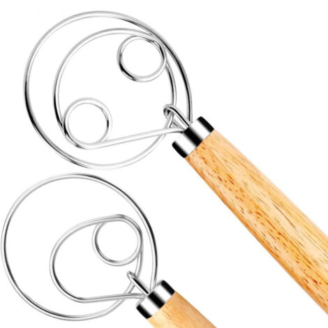 Batidor de masa danés para pan, paquete de 2 batidores holandeses de acero inoxidable de primera calidad con raspador de masa para pan, pasteles o pizza - Horneado perfecto