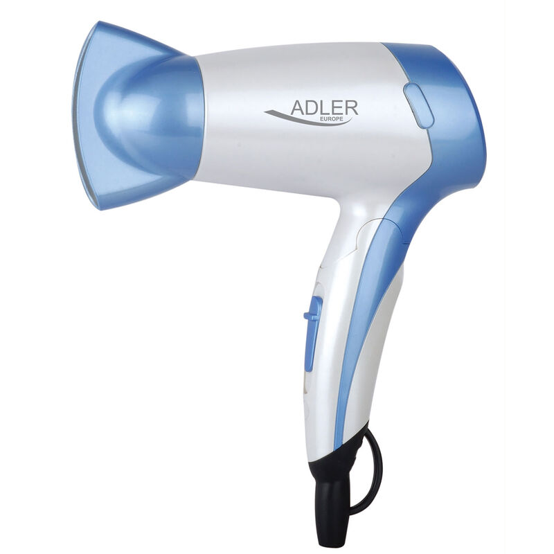 Adler - AD2222 Secador de Pelo de Viaje, Plegable, Compacto, 2 Niveles Temperatura / Velocidad, Boquilla 360º 1200W Blanco/azul