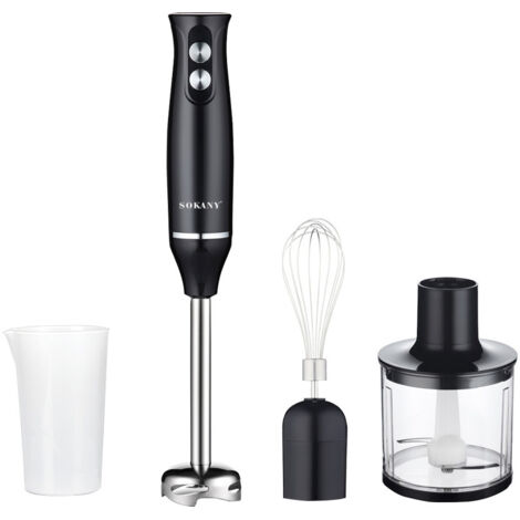 Batidora 4 en 1: potente motor de 500 W, 2 velocidades, batidor y cuchillas de acero inoxidable, recipiente picador de 500 ml, batidora de mano multifuncional para batir, mezclar, picar y cremar.